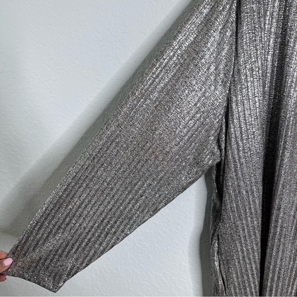 Lane Bryant Cardigan Women 22 24 Duster Tan Silver Metallic Open Front J - Picture 5 of 8